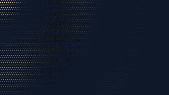 Abstract luxury background loop featuring a waving golden halftone dot pattern over a premium dark navy blue backdrop. Perfect for elegant corporate brand presentation slides