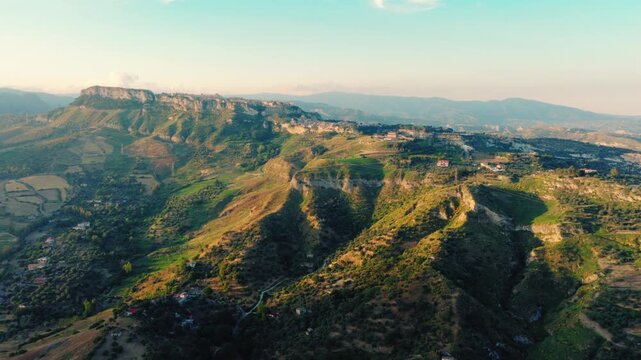 Calabrian hills near Gerace, aerial city distant view