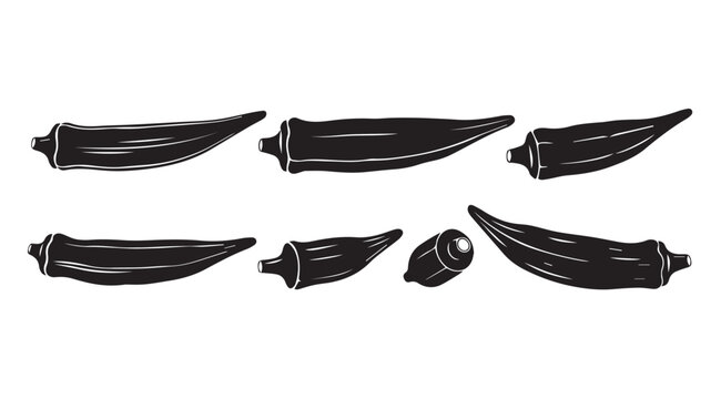 Okra pods in a clean black and white graphic illustration style