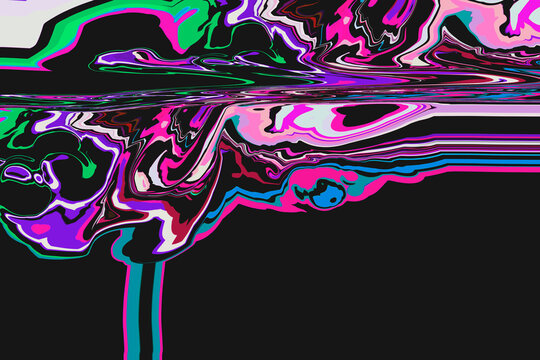 COLOURFUL OILY ABSTRACT FLOWING GRAPHIC ENERGY ON BLACK BACKGROUND