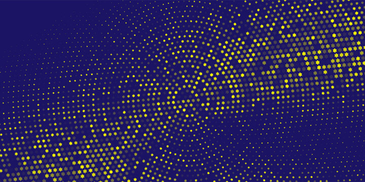 Premium Yellow halftone on blue background. hexagram mode