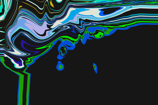 BLUE GREEN OILY FLOWING CARTOON FUN GRAPHIC ON BLACK 