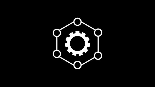Animated Rotating Gear Network Icon - Spinning Cogwheel with Connected Nodes Loop .