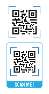 QR Code Scan Icon Set with Scan Me Badge and Minimalist Frame Vector
