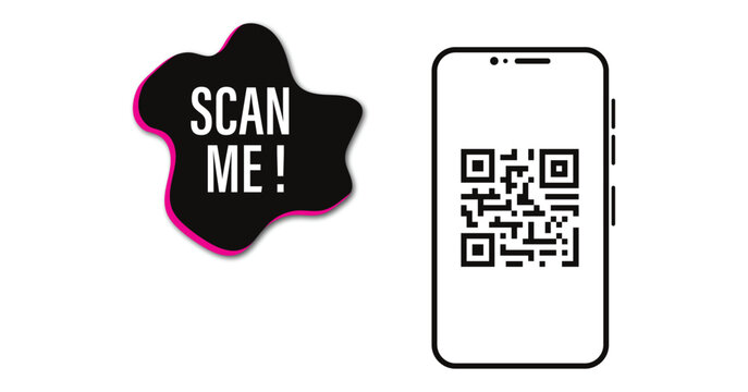 QR Code Scan Icon with Smartphone and Scan Me Barcode Sign Vector