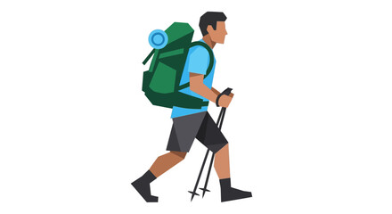 Fototapeta premium Man Hiking with Backpack and Trekking Poles, Vector Illustration