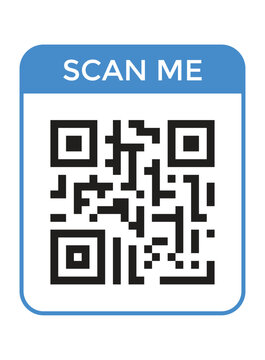 Scan Me QR Code Card with Blue Header. Vertical QR Scanner Badge Label Vector