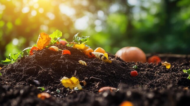 A composting system with decomposing organic waste turning into rich soil, symbolizing the power of zero waste in nurturing the earth