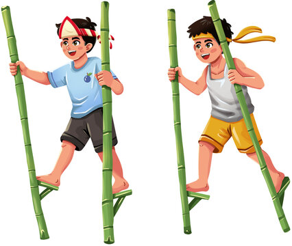 Children Playing Egrang Illustration