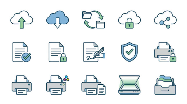 Cloud storage and printer icons.