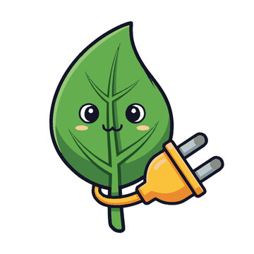Cropped vector illustration of a cheerful kawaii green leaf character 