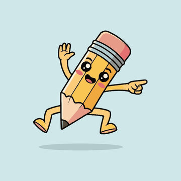 Cropped vector illustration of a cheerful kawaii yellow pencil charact
