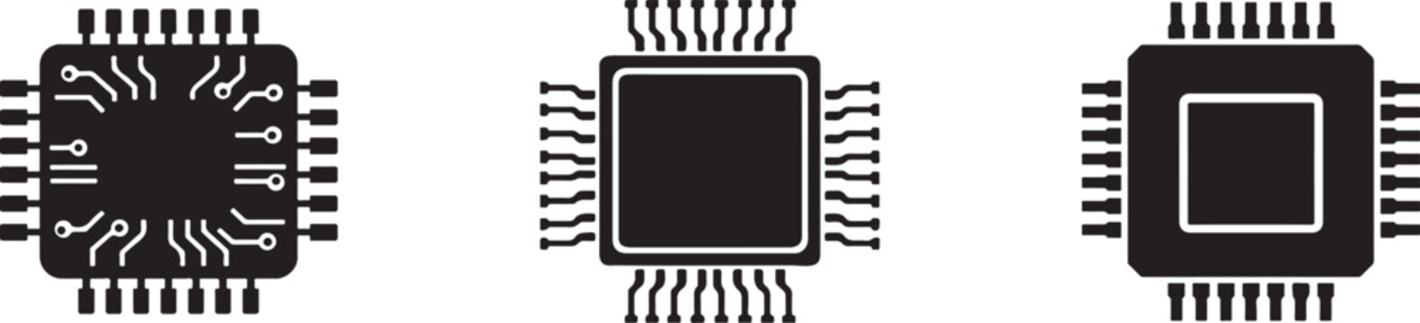 Computer chip silhouette vector icon, microprocessor technology graphic clipart design.