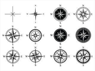 Collection of compass rose illustrations nautical geographic and directional symbols © MSTUSILA