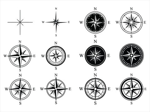 Collection of compass rose illustrations nautical geographic and directional symbols