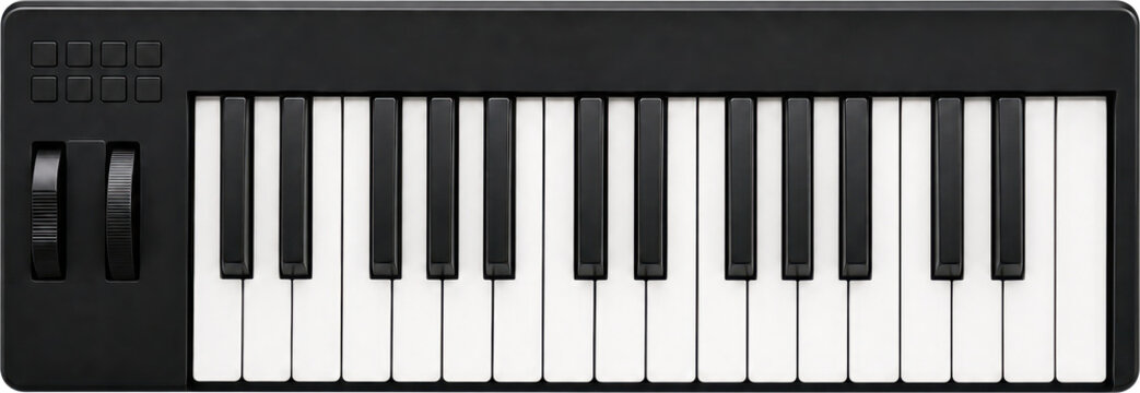Black MIDI Keyboard Controller isolated on transparent background