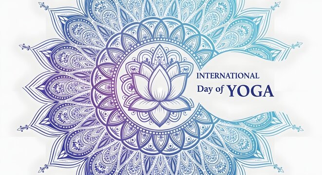 International day of yoga banner with lotus flower and mandala pattern