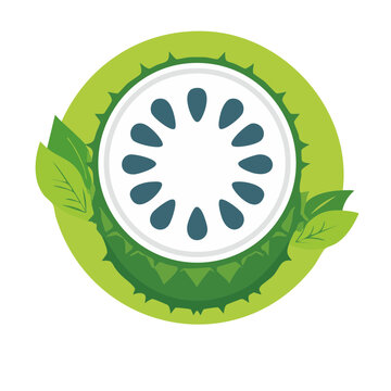 Green fruit slice with leaves icon