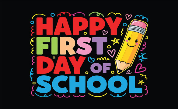 Happy first day of school illustration vibrant back to school design for students teachers and educational resources