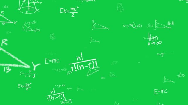 Floating handwritten complex math equations and calculus formulas green screen chroma key vfx