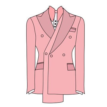 Portrait of a bright pink Tuxedo with a bright pink bow tie on a white background.