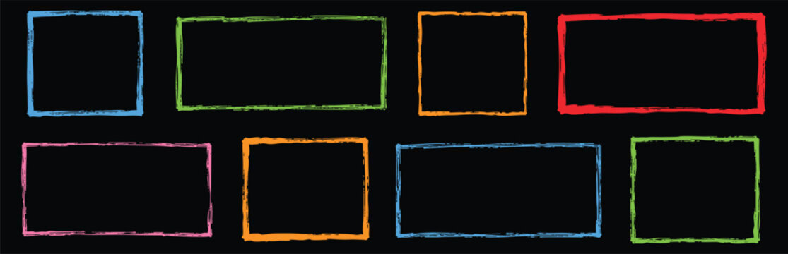 Collection of colorful rectangular borders with a distressed, sketchy texture, perfect for design elements, invitations, or scrapbooking projects.