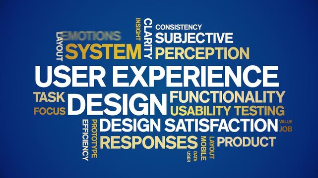 User Experience Design animated word cloud-gross domestic product animation tag kinetic typography seamless loop.