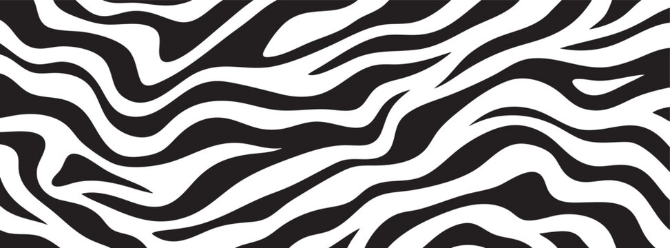 Seamless zebra print pattern, abstract black and white animal skin texture background, vector illustration.