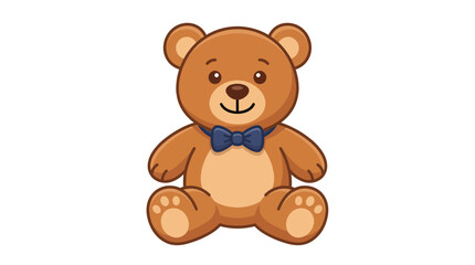 Cute Cartoon Teddy Bear with Blue Bow Tie, Isolated on White Background © Keset