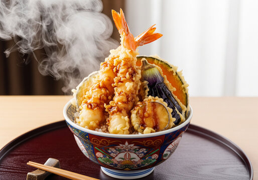 サクサクの衣に濃厚な甘辛いタレがたっぷりかかったボリューム満点の天丼
