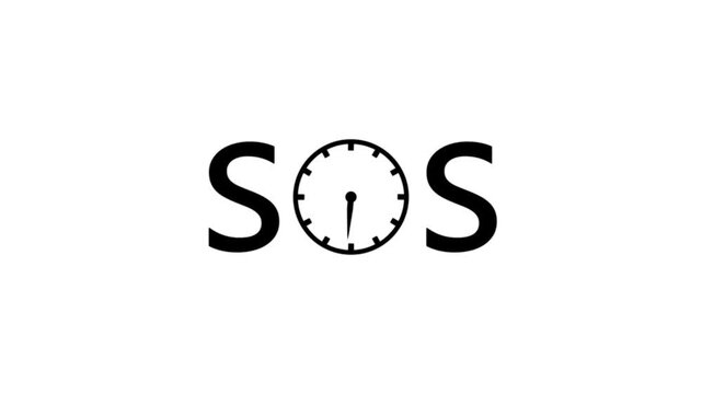 A beautiful clock animation with text SOS.Abstract representing time emergency concept icon animation on white background.