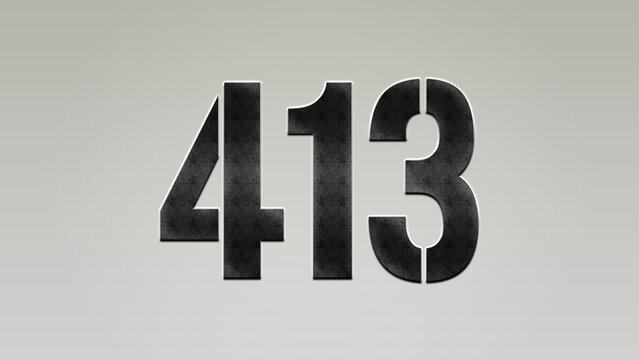 3D Bold metal number 413 on silver background.