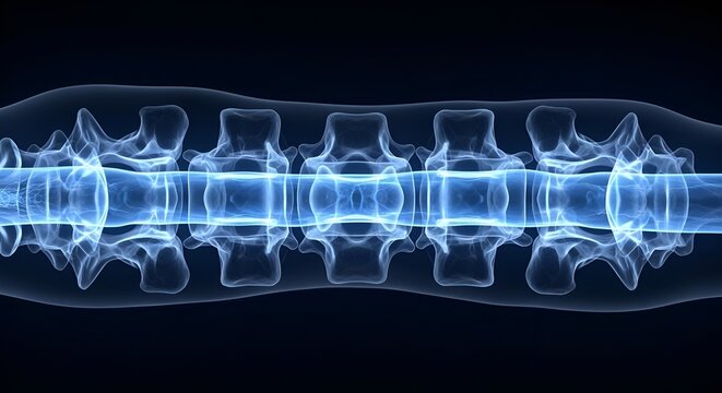 Detailed digital visualization of human vertebral column highlighting spinal structure and anatomical details in a futuristic