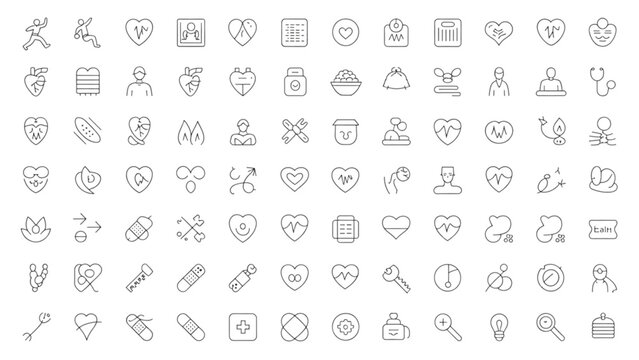 Set of simple black thin line icons for business and technology user interface design Vector