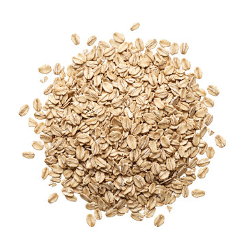 Heap of organic raw rolled oat flakes, isolated on transparent background