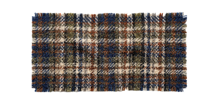 Blue and brown plaid tartan wool fabric swatch, isolated on transparent background