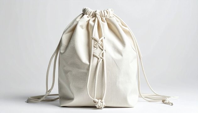 A minimalist drawstring backpack with lace‑up front design, smooth texture, and modern aesthetic, symbolizing fashion, utility, and contemporary style.