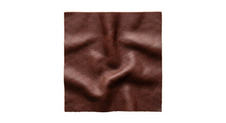 Textured brown genuine leather fabric material swatch, isolated on transparent background