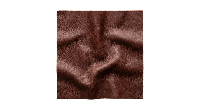 Textured brown genuine leather fabric material swatch, isolated on transparent background