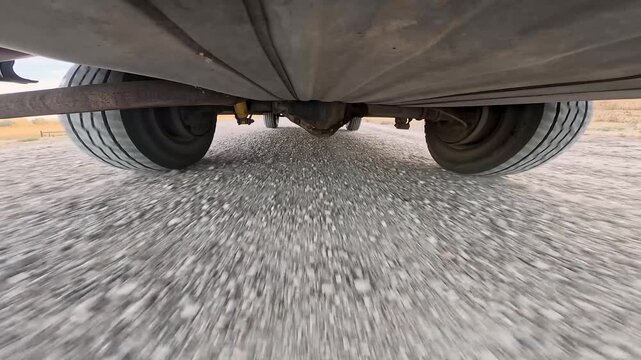 Wheels grip loose gravel while moving swiftly