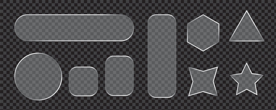 Geometric glass effect shapes on transparent background