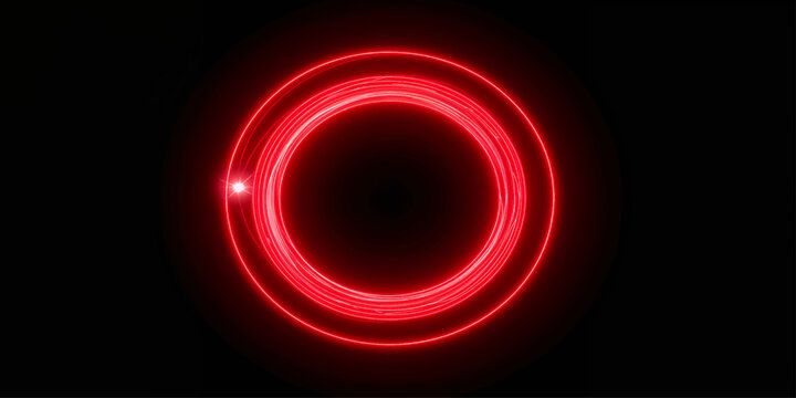 glowing red zero symbol with fiery glow in dark space and ring of light