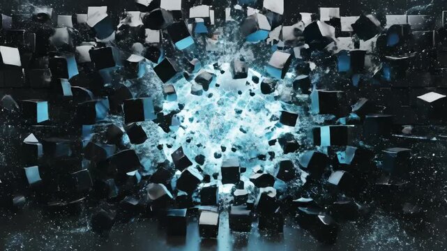 Abstract wall of black cubes with glowing center
