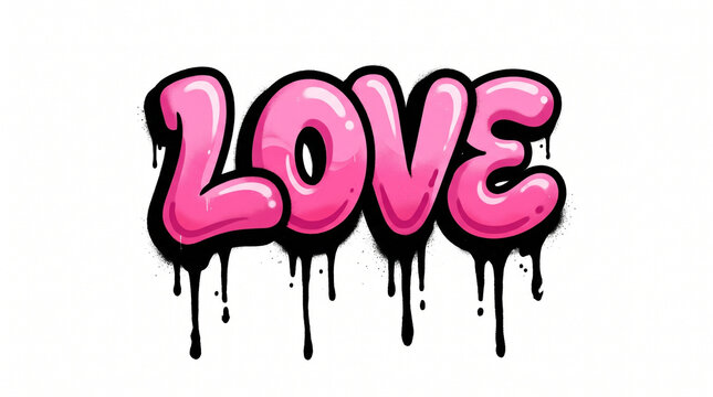 Vibrant pink 'LOVE' graffiti text illustration with dynamic dripping paint effect, showcasing urban street art style and a powerful emotional message
