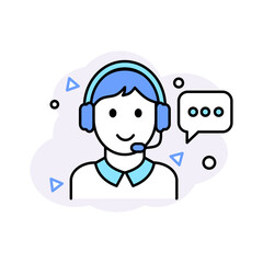 Fototapeta premium Customer support icon with headset agent and chat bubble