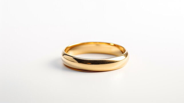 Classic Plain Gold Wedding Band Jewelry Close Up Macro Photography on Light Background