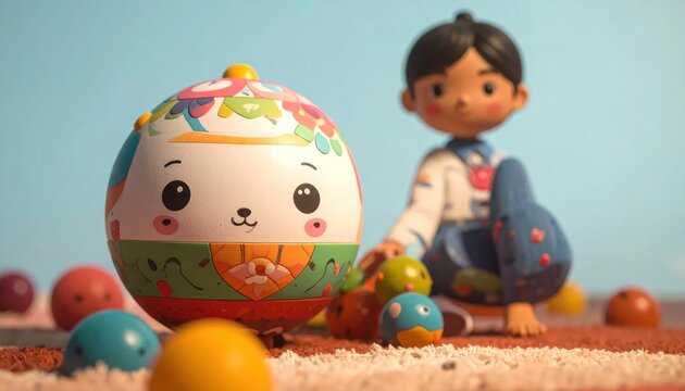 Boy playing with a colorful round roly-poly toy