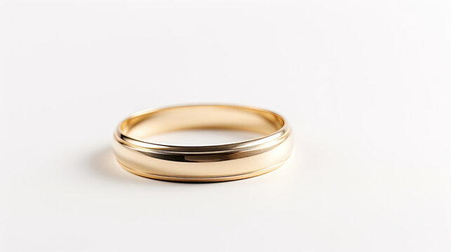 Classic Plain Gold Wedding Band Jewelry Close Up Macro Photography on Light Background