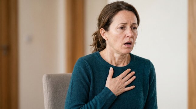 Woman Experiencing Shortness Of Breath And Breathing Difficulty