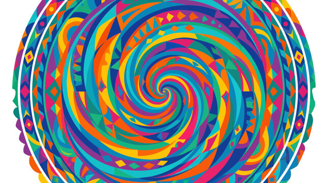 Vibrant Swirl Mandala Pattern with Geometric Shapes and Bright Colors